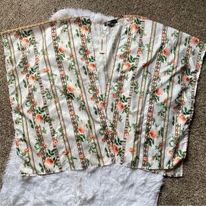 CBR Floral Open Front Poncho Cardigan Lightweight Multi Color Women’s Sz Small